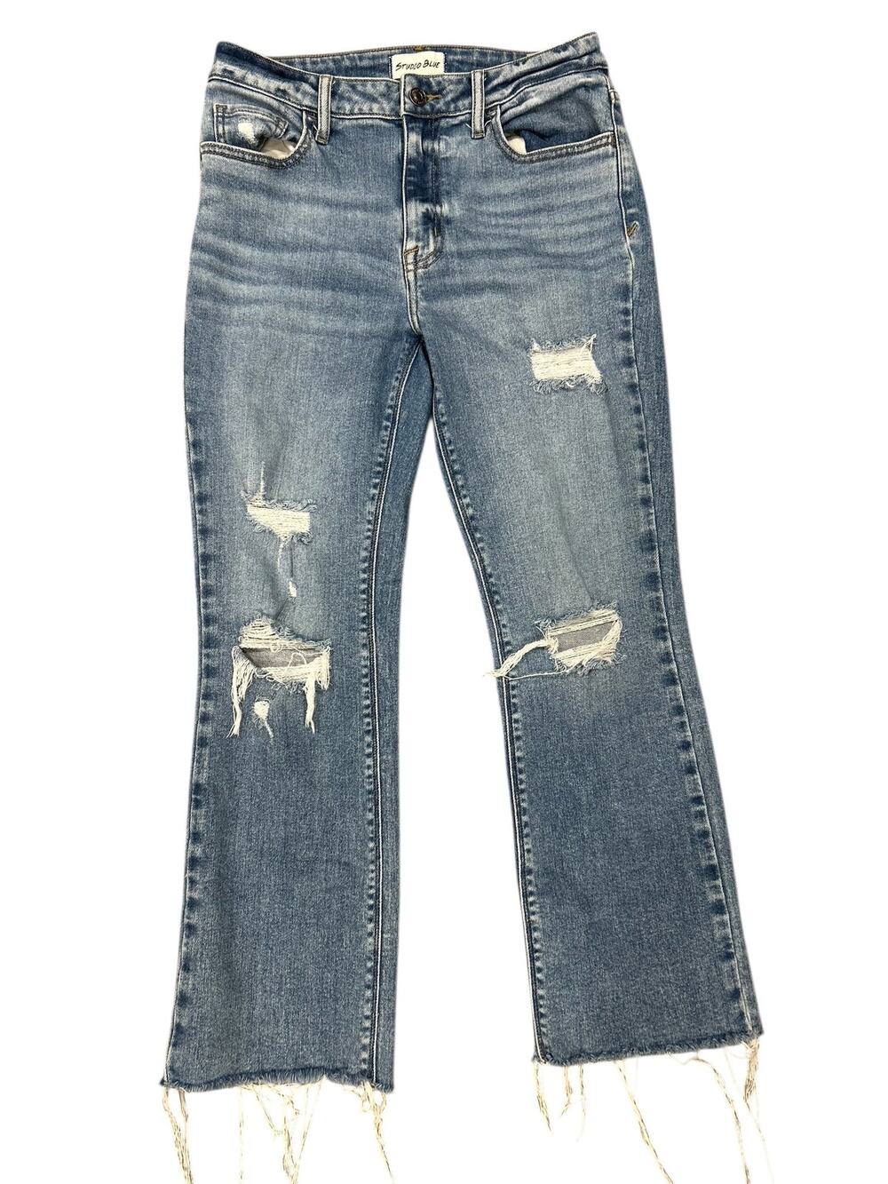 Studio Blue Frenzy Light Wash Straight Leg Raw Hem Distressed Jeans 27